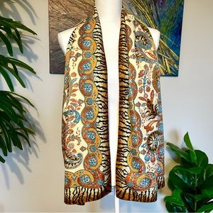 SOLD- Vintage Amanda Blu Scarf, Burnt Orange & Blue Paisley w/Tiger Print